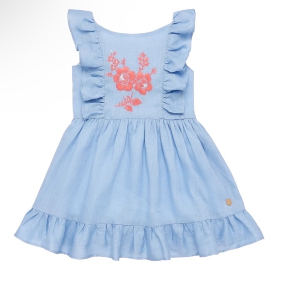 EUC size 4 years Pili Carrera Blue Linen Pinafore Dress! - Picture 1 of 15